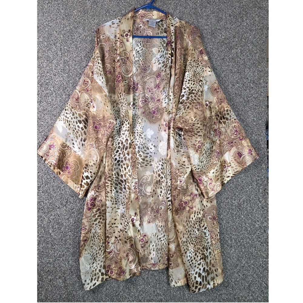 Delicates Woman Kimono Robe Women 3X Gold Animal Floral Print Open Front Duster